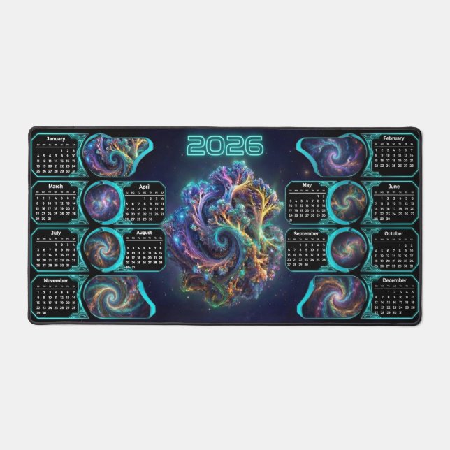 Galaxy Space Fractal Art Desk Pad - 2026 Calendar (Recto)