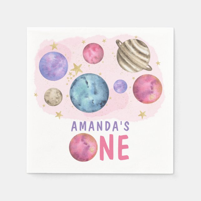 Galaxy Space Girl Geburtstagsparty Serviette (Vorderseite)