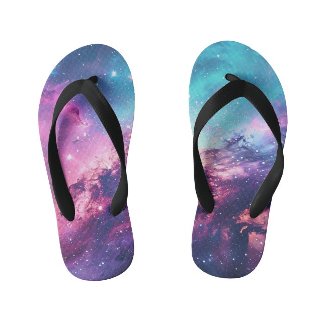 Galaxy Space Glitzer Nebel lila rosa Universum Kinderbadesandalen (Fußbett)