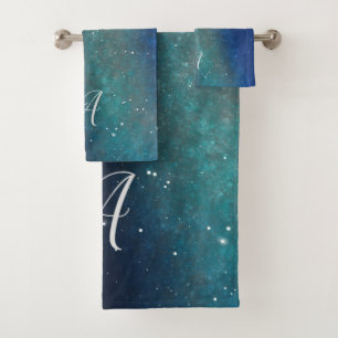 Galaxy Space Nebula Night Sky Green Personalisiert Badhandtuch Set