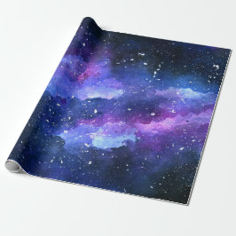Galaxy Space Universe Wasserfarbe Lila Geschenkpapier
