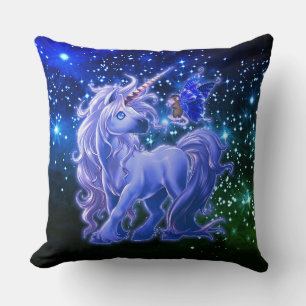 Galaxy Sparkle Blue Unicorn Kissen
