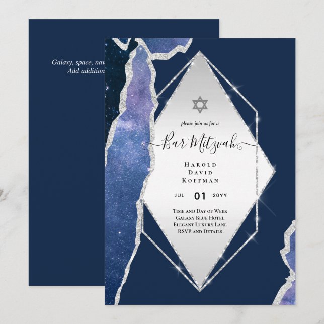 Galaxy Starry Night BAR MITZVAH Agate Invitation (Devant / Derrière)