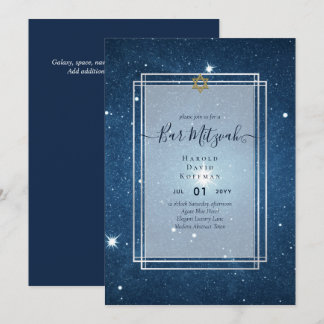 Galaxy Starry Night BAR MITZVAH Einladung blau