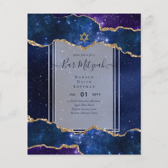 Galaxy Starry Night BAR MITZVAH Einladung blau Flyer (Vorne)