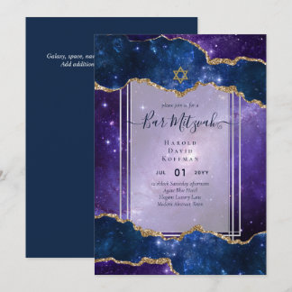 Galaxy Starry Night BAR MITZVAH Invitations Bleu