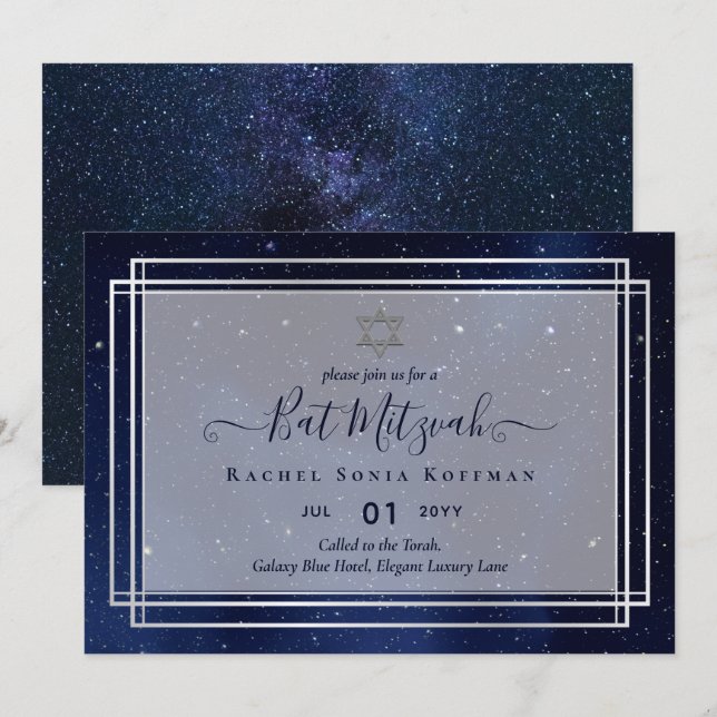 Galaxy Starry Night BAT MITZVAH Einladung (Vorne/Hinten)