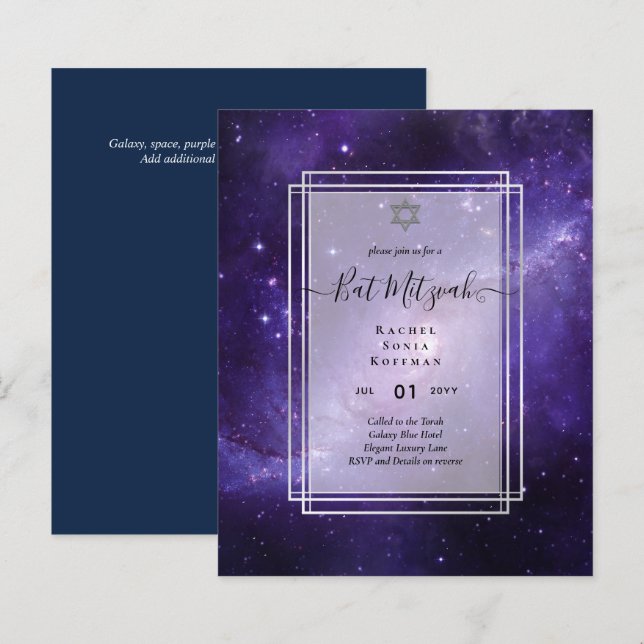 Galaxy Starry Night BAT MITZVAH Einladung (Vorne/Hinten)
