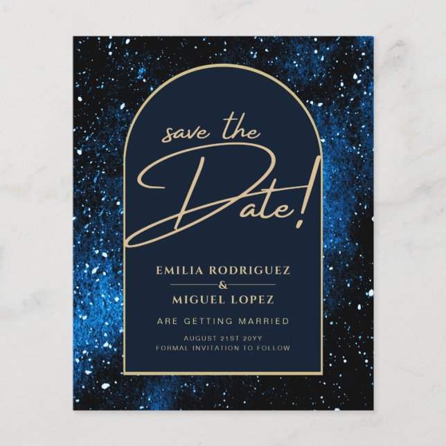 Galaxy Starry Night Blue Gold Wedding RETT DATE Flyer (Vorne)