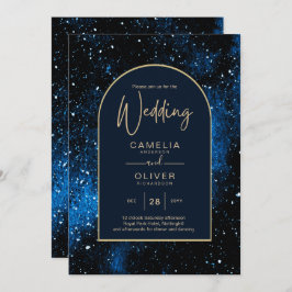 Galaxy Starry Night Navy Blue Gold Hochzeit Einladung