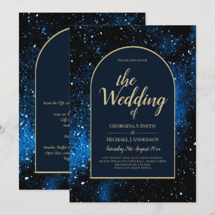 Galaxy Starry Night Navy Blue Gold Hochzeit Einladung
