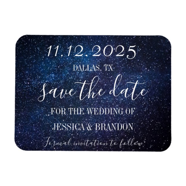 Galaxy Starry Night Navy Blue Wedding Magnet (Horizontal)