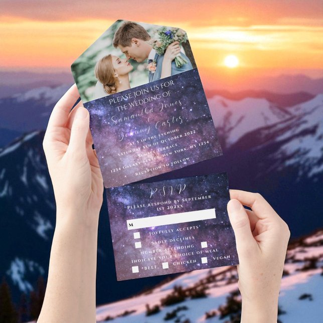 Galaxy Starry Night Stars Sky Wedding Neula Foto All In One Einladung (Von Creator hochgeladen)