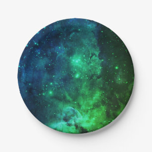 Galaxy Stars Weltraum Grünes Neonmuster Pappteller
