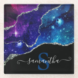Galaxy Sternenhimmel & Silber Glitter Agat Glasuntersetzer
