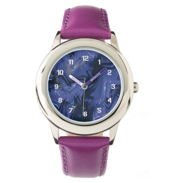 Galaxy Swirl Blauer Glitzer Abstraktes kosmisches  Armbanduhr (Vorderseite)