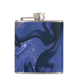 Galaxy Swirl Blauer Glitzer Abstraktes kosmisches Flachmann