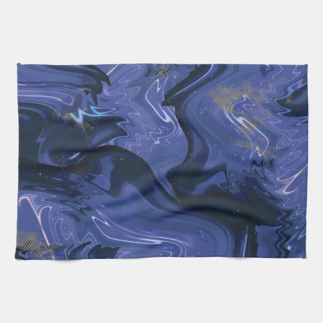 Galaxy Swirl Blauer Glitzer Abstraktes kosmisches  Geschirrtuch (Horizontal)