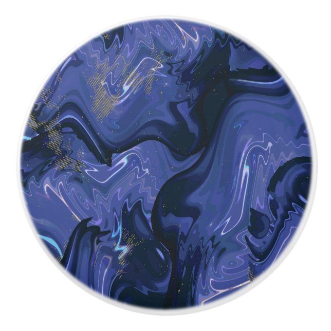 Galaxy Swirl Blauer Glitzer Abstraktes kosmisches  Keramikknauf (Vorderseite)