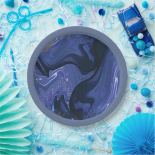 Galaxy Swirl Blauer Glitzer Abstraktes kosmisches Pappteller