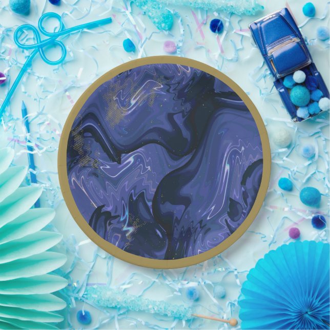 Galaxy Swirl Blauer Glitzer Abstraktes kosmisches  Pappteller (Party)