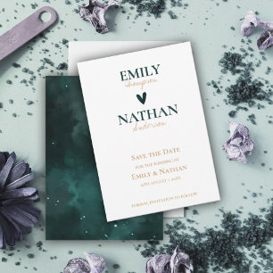 Galaxy Themed Beautiful White Green Heart Wedding Save The Date