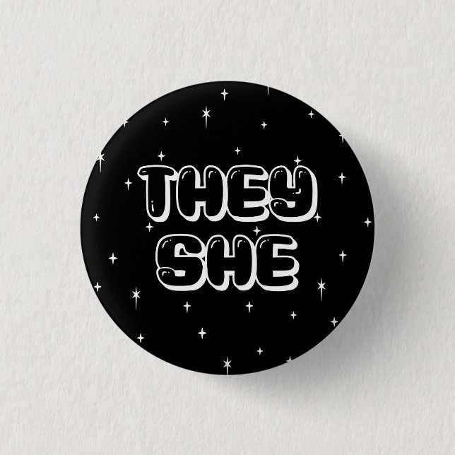 Galaxy They/She Pronouns Button (Vorderseite)