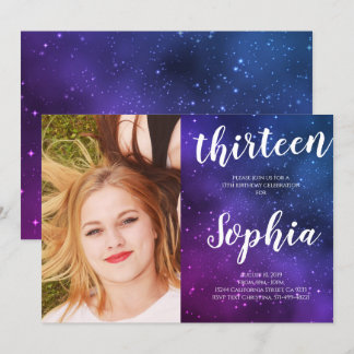 Galaxy Universe Stars Girl Foto Geburtstag Einladung
