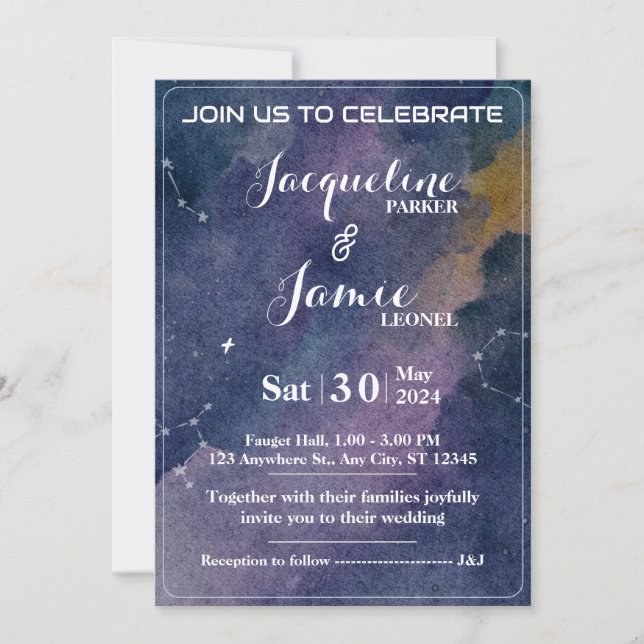 Galaxy Watercolor Hochzeitskarte Einladung (Vorderseite)