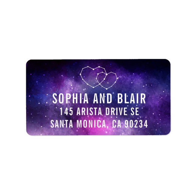 Galaxy Wedding Hearts Constellation Address Label Adressaufkleber (Vorne)