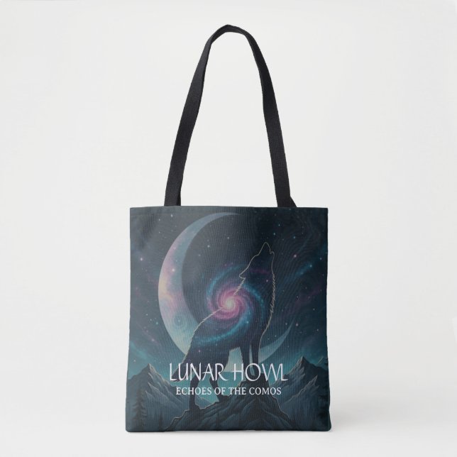 Galaxy Wolf Silhouette with Mystical Nebula Moon Tasche (Vorderseite)
