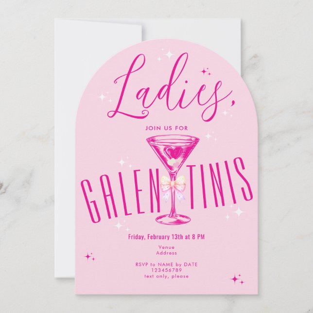 Galen-Tini Martini Hot Pink Galentine's Day Party Einladung (Vorderseite)