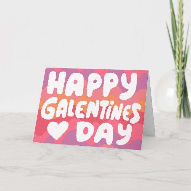 Galentine Bubble Letters Pink Curvy Retro Streifen Karte (Vorderseite)
