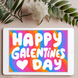 Galentine BubbleLetters Rainbow Groovy Retro eCard Karte