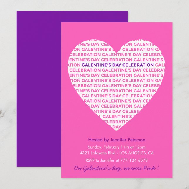 Galentine Einladung rosa Freundinnen Valentines (Vorne/Hinten)