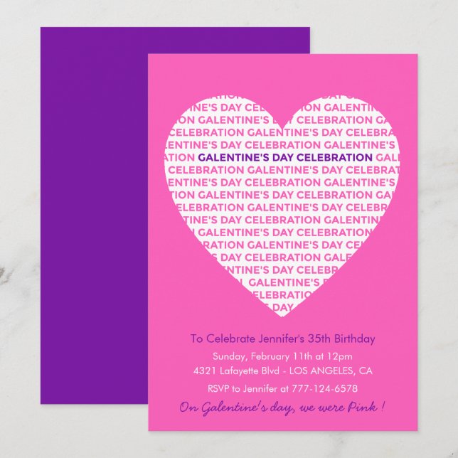 Galentine Einladung rosa Freundinnen Valentines (Vorne/Hinten)