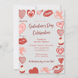 Galentine-Einladung rosa und rote Brunch-Herzen Einladung