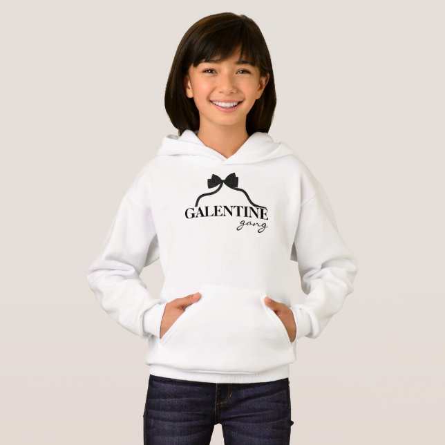 Galentine Gang Friend Valentine Black Bow Hoodie (Vorne ganz)