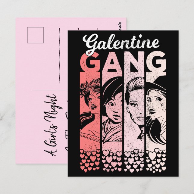 Galentine Gang Vintage Valentine Frauengesichte Postkarte (Vorne/Hinten)