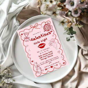 Galentine Handgezeichnete Valentins-Girls-Night-Pa Feiertagskarte