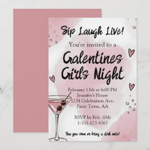 Galentine Mädchen Nacht Out Martini Rosa und Schwa Einladung