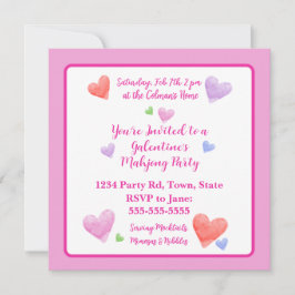 Galentine Mahjong Party Watercolor Hearts Sq