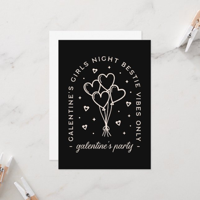 Galentine Party bestie girls night black Einladung (Vorderseite/Rückseite Beispiel)