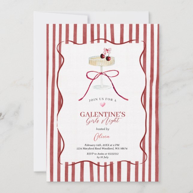 Galentine’s Girls Night Red Cherry Invitation (Devant)