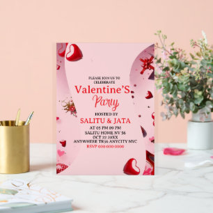 Galentine’s-Party-Einladung, Rosa Herz & Schleife Acrylschild