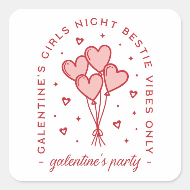 Galentiner Tag Party bestie coquette ästhetische Quadratischer Aufkleber (Vorderseite)
