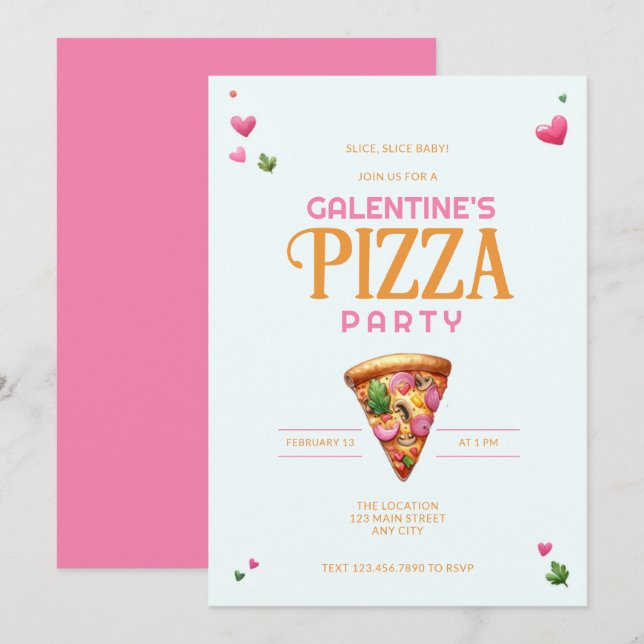Galentiner-Tagespizza-Party Einladung (Vorne/Hinten)