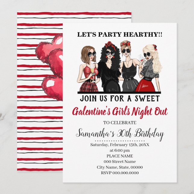 Galentine's Bash Girls Night Out Valentines Party Einladung (Vorne/Hinten)