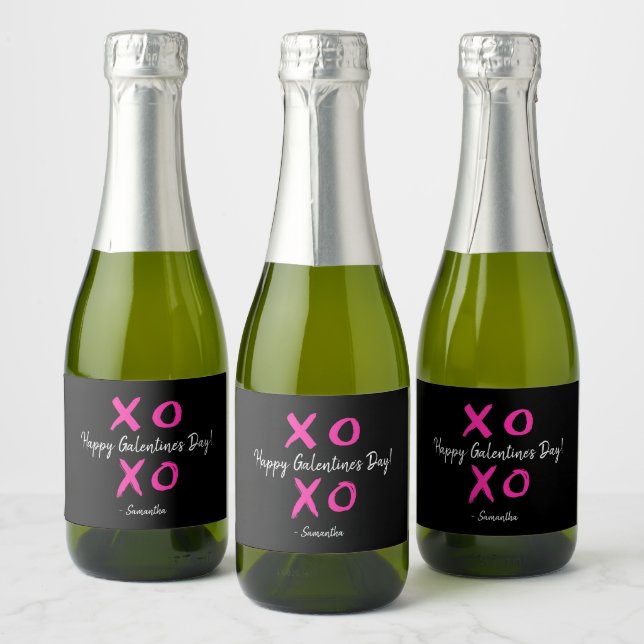 "Galentine's Cheers" Custom Pink & Black XOXO Mini (Flaschen)