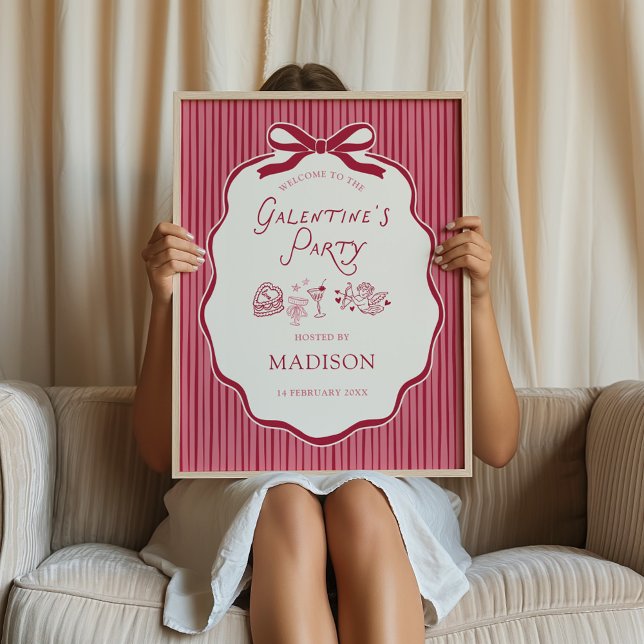 Galentine's Cherry Bow Frame Downloadable Welcome Poster (Von Creator hochgeladen)